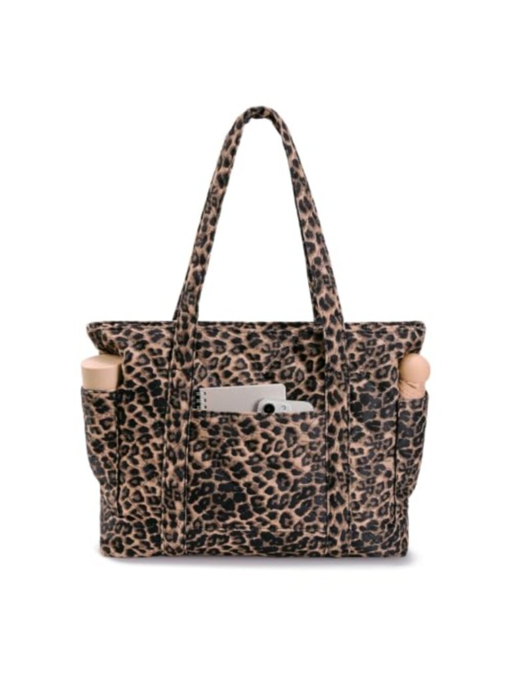 Quilted Nylon Tote Bag Large Leopard Hobo Shoulder Handbag Travel Work